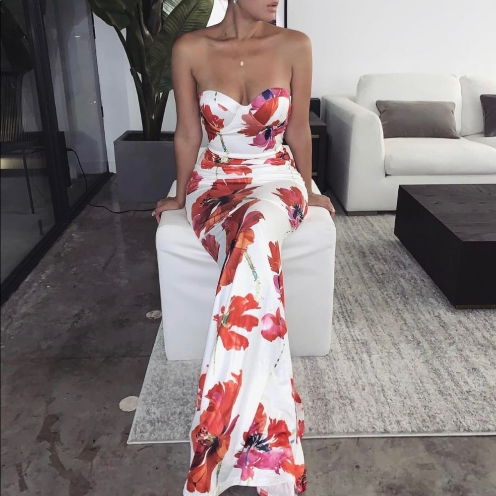 Strapless Floral Gown